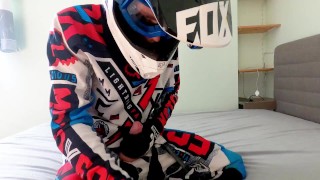 Blond Teen boy jerk off in Fox MX gear in cum on helmet